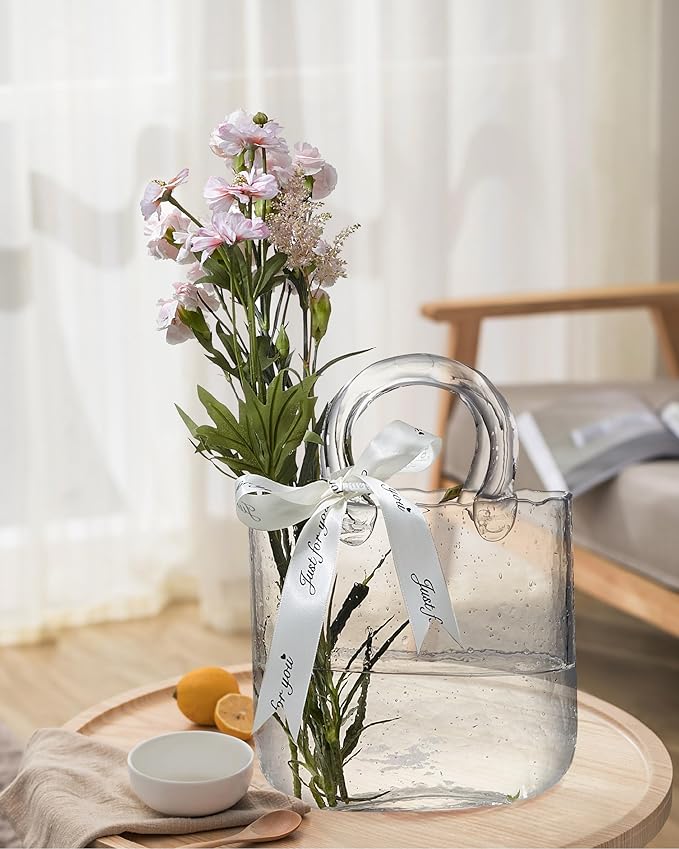 Crystal Handbag Shape Flower Vase - Transparent, Fish Bowl, Home Decor, Events, Office, Garden, Wedding
