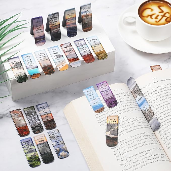 Zonon 48 Pcs Bible Verse Magnetic Bookmarks, Inspirational Scripture Christian Book Markers Religious Motivational Encouragement Flower Page Clips Presents for School Supplies(Forest Style)