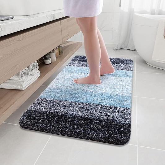 Arotive Microfiber Bathroom Rugs, Shaggy Soft and Absorbent Bath Rug, Non-Slip, Thick Plush Machine Washable Dry Bath Mats for Bathroom, Tub and Shower, 44x24, Blue