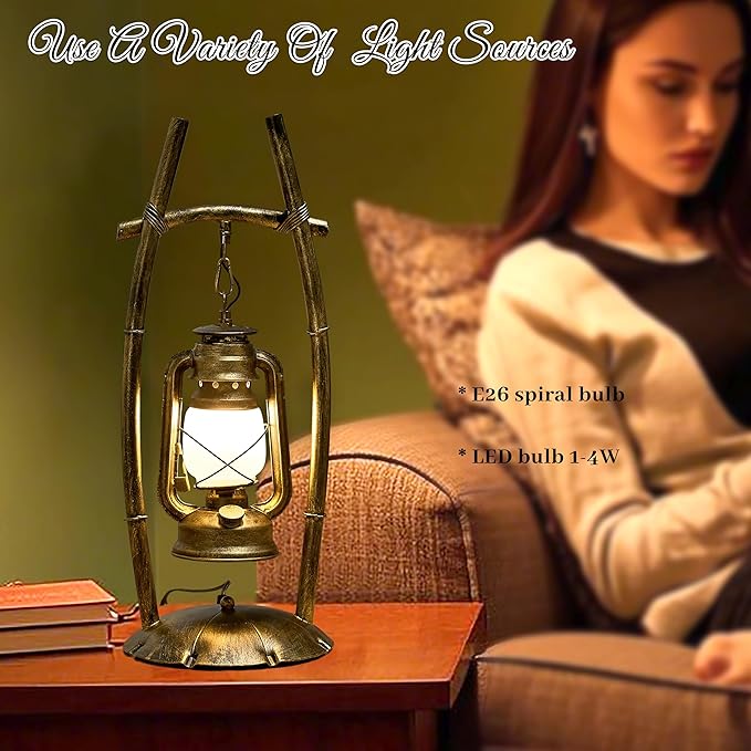 Vintage Table Lamp Bronze Antique Desk Lamp for Farmhouse Nightstand Table Lamp Bulb Included for Office,Living Room (Yellow Brown Elen Shade, 23×8.6'')