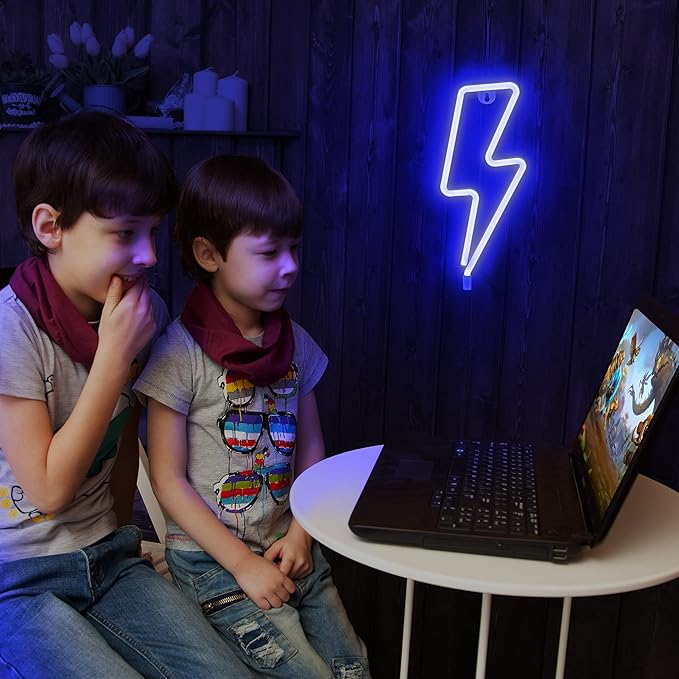 Lumoonosity Lightning Bolt Neon Signs, USB Powered Led Lightning Bolt Light with On/Off Switch, Lightning Neon Sign for Wall Decor, Hanging Led Signs, Neon Lights for Bedroom, Gaming Room Setup