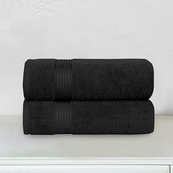 Elegant Comfort Premium Turkish Cotton 2 Pack Bath Towel Set - 27 x 54 inch, Luxurious Hotel Spa Quality 100% Turkish Cotton 2PC Bath Towel Set - Highly Absorbent - Soft Bathroom Towels, Black