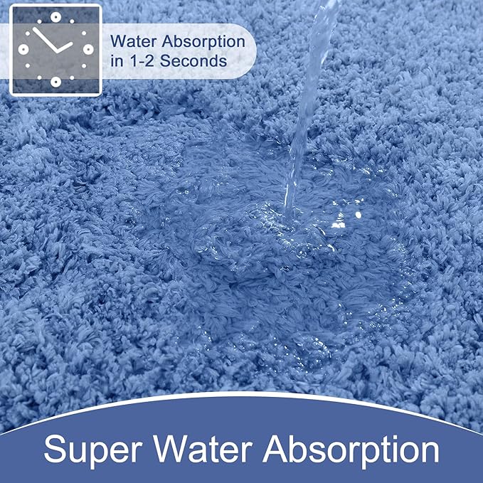 AROGAN Luxury Long Bathroom Runner Rug, 24x60 Inch Thick Soft and Absorbent Non Slip Bath Mat, Rubber Backing Quick Dry Rugs Carpets, Machine Washable Plush Mats for Shower Floor, Blue