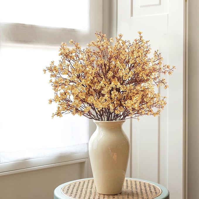 Babys Breath Artificial Flowers, 8 Bundles Gold Real Touch Fake Flowers Silk Flowers for Vase Home Office Wedding Spring Indoor Outdoor Centerpiece Table Party Decorations