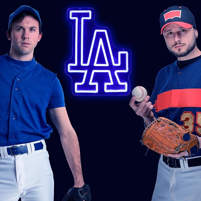 LA Baseball Neon Sign, Los Angeles Cool Light Up Dimmable LA Baseball Team Logo Hanging Led Neon Sign for Wall Decor, Bedroom, Party, Man Cave, Garage, Birthday Christmas Gift for Baseball Fans