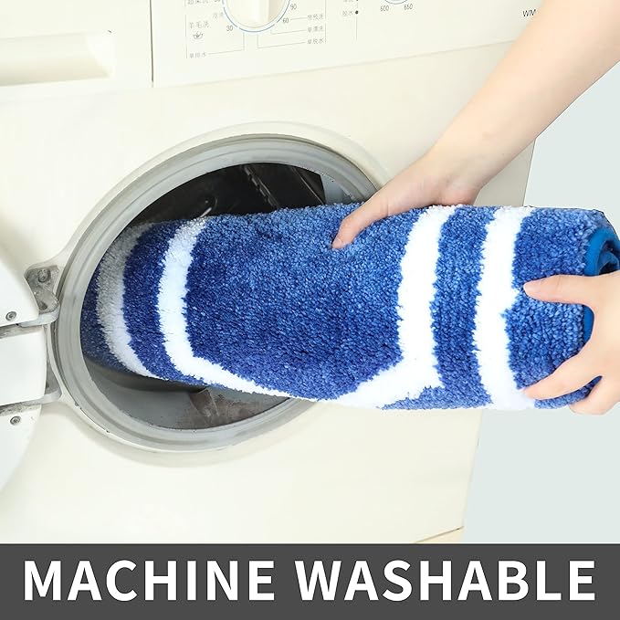 COSY HOMEER Extra Thick Bath Linen Sets Rugs - Anti-Slip Bath Mats Soft Plush 100% Strong Polyester Living Room Bathroom Water Absorbent(Blue,20x32 - Inches)