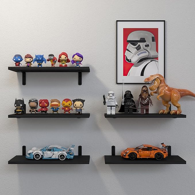 Floating Shelves, 5 Sets Wall Shelves, Wood Floating Shelves for Bedroom Wall Décor, Wall Mounted Floating Bathroom Shelf for Storage, Floating Book Shelf, Living Room – Black