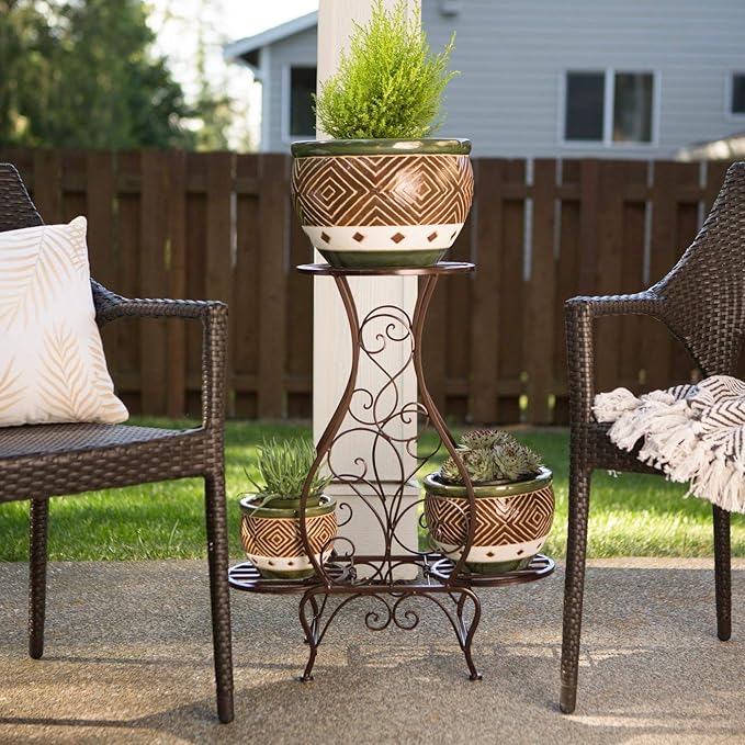 Gifts & Decor Ceramic Jade Garden Planters Flower Plant Pot Set, 3-Piece