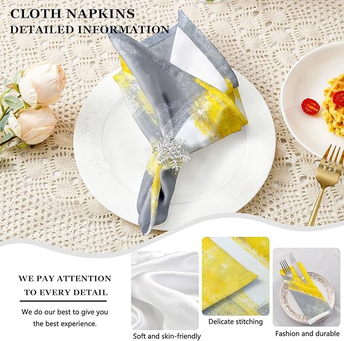 MCALK 4 Each Yellow Placemats and Cloth Napkins Set of 8, Modern Abstract Art Painted Placemat for Home Kitchen Decor (Placemats 18 "x12 Cloth Napkins 18 "x18)