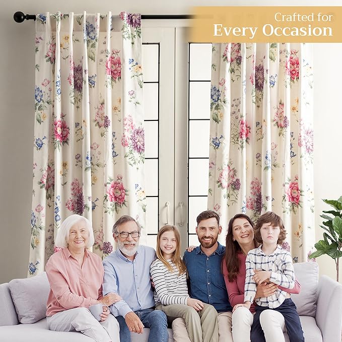 Maison d' Hermine Curtains for Living Room 100% Cotton 124 inch Length One Panel Light Filtering Curtains for Bedroom Windows with Rod and Loop Pockets Drapes (Swyncombe Multicolor, 50" W x 124" L)