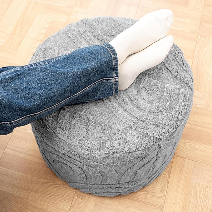 Asuprui Round Ottoman Pouf Ottoman Foot Stool Seat Faux Fur Bean Bag Foot Rest Floor Chair Leg Rest for Living Room, Bedroom or Wedding Gifts 20x20x14 Inches (Quiet Gray)