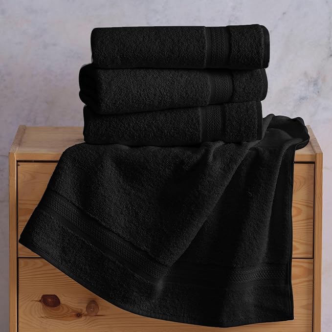 REGAL RUBY Quick-Dry 4 Pieces Black Hand Towel -Bath Linen Set - Highly Absorbent 100% Turkish Cotton -Hand Towel for Bathroom Guests Pool Gym Camp Travel College Dorm Shower