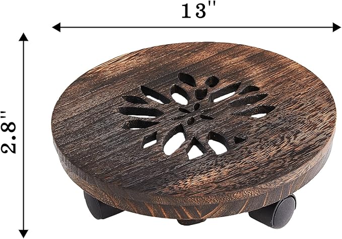 13" Plant Caddy Plant Stand with Wheels Rolling Plant Stand Heavy Duty Wood Plant Caddy, Heavy Duty Rolling Planter With Lockable Wheels Indoor Outdoor Potted Plant Roller Base Stand,Patio,Flower Pot