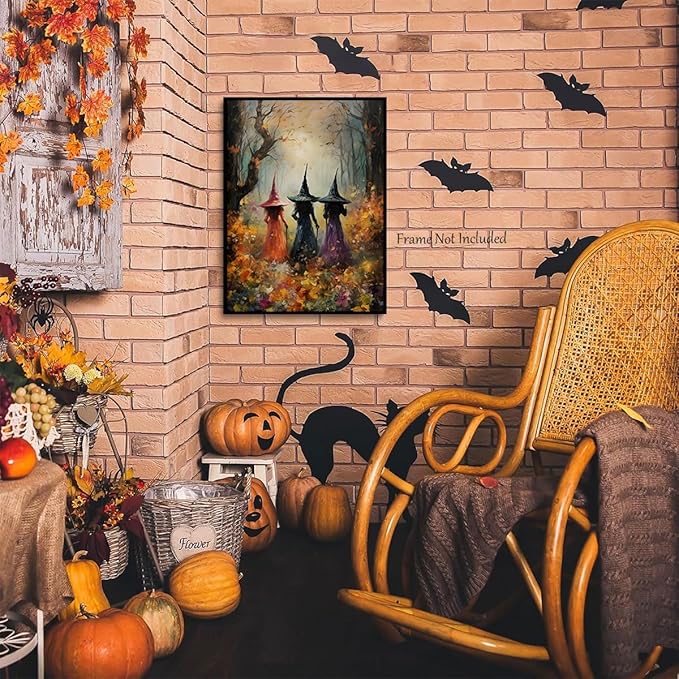 ILLBDR Halloween Vintage Witchy Wall Art Prints Creepy Gothic Dark Moody Pictures Decor Dark Academia Witches Victorian Painting Canvas Posters for Bedroom Bathroom 16x24inch Unframed