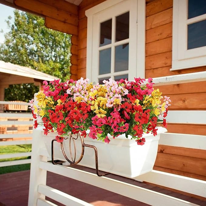 Artificial Flowers for Outdoors, 12 Bundles Artificial Plants & Flowers Outdoor, UV Resistant Faux Flowers Silk Fake Flower for Outside Porch Pot Window Garden Planter Decoration (Mixed Color)