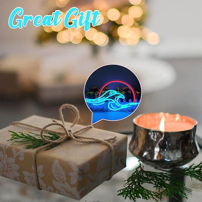 Sunset Wave Neon Light Wall Decor - Dimmable LED Bedroom Sign for Weddings, Man Cave, Living Room, Parties - USB Powered (8.8 * 16in)