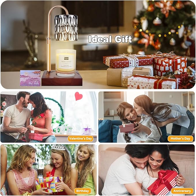Candle Warmer Lamp with 3 Bulbs, Adjustable Height Dimmable Candle Warmer with Timer, Compatible with Large Jar Candles, Candle Lamp with Charming Gift Box Ribbon for Her/Him