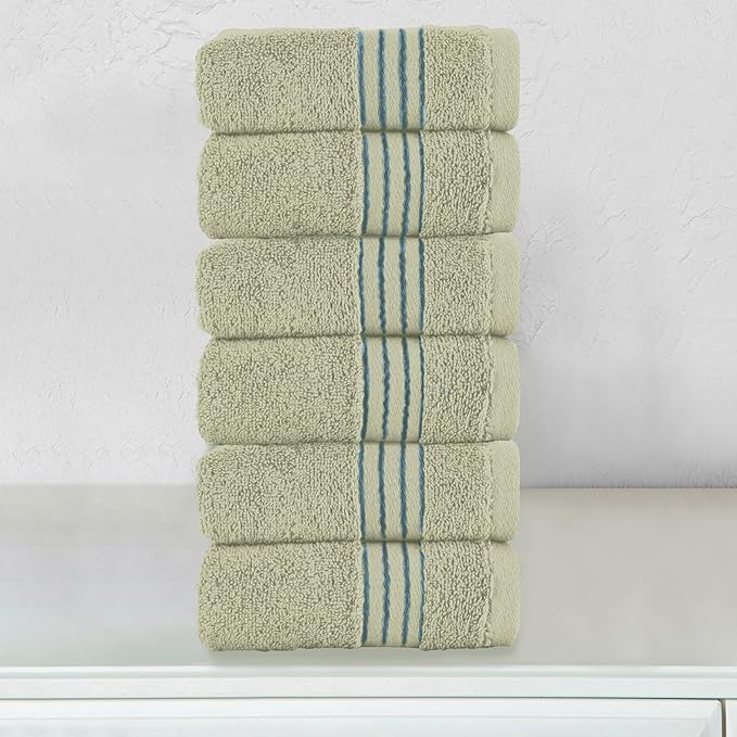 Elegant Comfort Premium Turkish Cotton 6 Pack Washcloths Set - 13 x 13 inch, Luxurious Hotel Spa Quality 100% Turkish Cotton 6PC Washcloth Set - Highly Absorbent - Soft Bathroom Towels, Mint Green