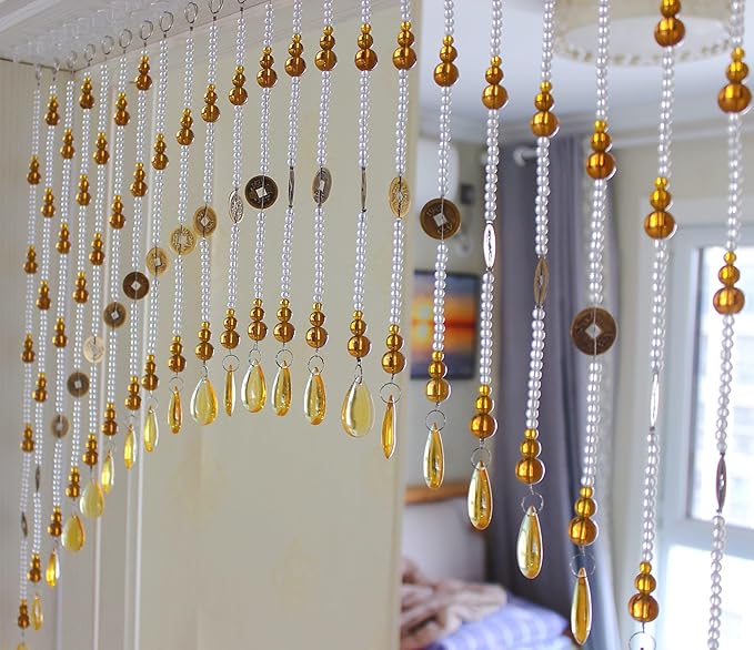 Hanging Glass Door Beaded Curtains Valance Self-Adhesive for Doorways Crystals Stran Arched Windows, Clear Crystal Room Partition Curtain Door Frame Beads for Doorways Closets 15