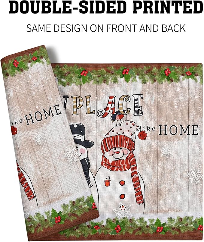 Winter Snowman Placemats Set of 4, Snowflake Pine Cone Place Table Mats Farmhouse Heat Resistant Place Mats 12x18 Inch for Christmas Holiday Decorative Party Dining Table