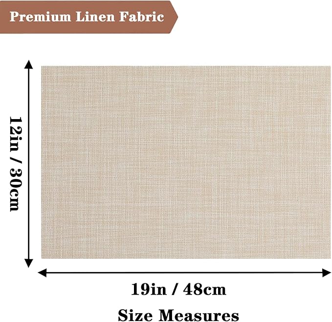 Beige Placemats Set of 4 - Heat Resistant Non-Slip Place mats for Dining Table, Washable Durable PVC Vinyl Woven Table Mats (Beige, 4)