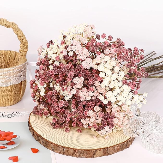 Baby Breath Flowers Fall Flowers Artificial Bulk, 30Pcs Fall Decor Fake Gypsophila Plants Bouquets Flowers Real Touch Faux Babies Breath Arrangement for Home Autumn Wedding Party Vase Decoration Pink
