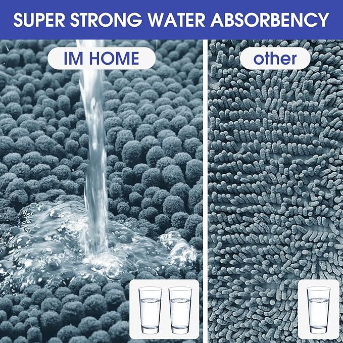 Striped Haze Blue Bathroom Rug Set 3 Pieces Ultra Soft, Non Slip Chenille Bath Carpet, Absorbent Plush Shaggy Bath Mats for Bathroom, Toilet, Bedroom, Stone Blue