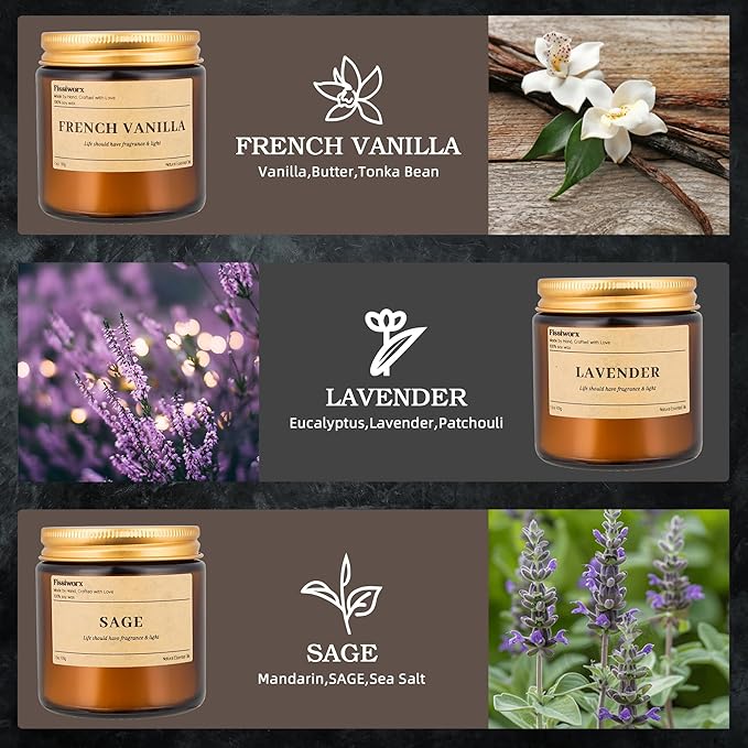 9 Pack Soy Candles for Home Scented |(Vanilla/Lavender/Sage) Long-Lasting 270 Hours, Natural Scented Candles Gift for Women & Men, Birthday, Mother’s Day, Christmas, Thanksgiving