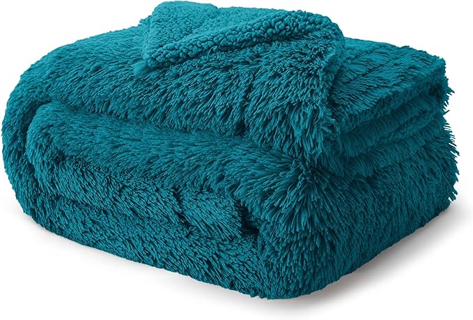 Bedsure Fluffy Turquoise Teal Blankets Queen Size for Bed, Thick Sherpa Faux Fur Fleece Fuzzy Plush Winter Warm Soft Full Queen Blankets, Bedroom Decor Teal Gifts Cozy Gifts for Women Men, 90x90