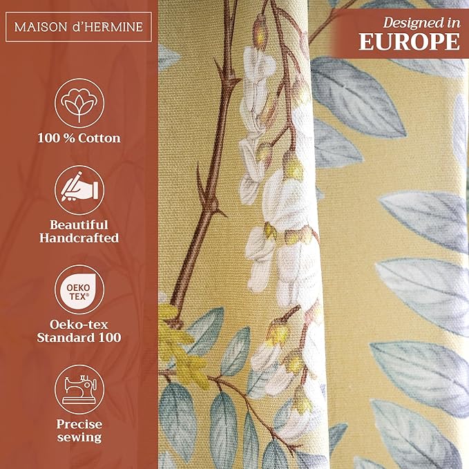 Maison d' Hermine Curtains for Living Room 100% Cotton 96 inch Length Two Panels Light Filtering Curtains for Bedroom Windows with Rod and Loop Pockets Drapes (Feuillage Light Ecru, 50" W x 96" L)