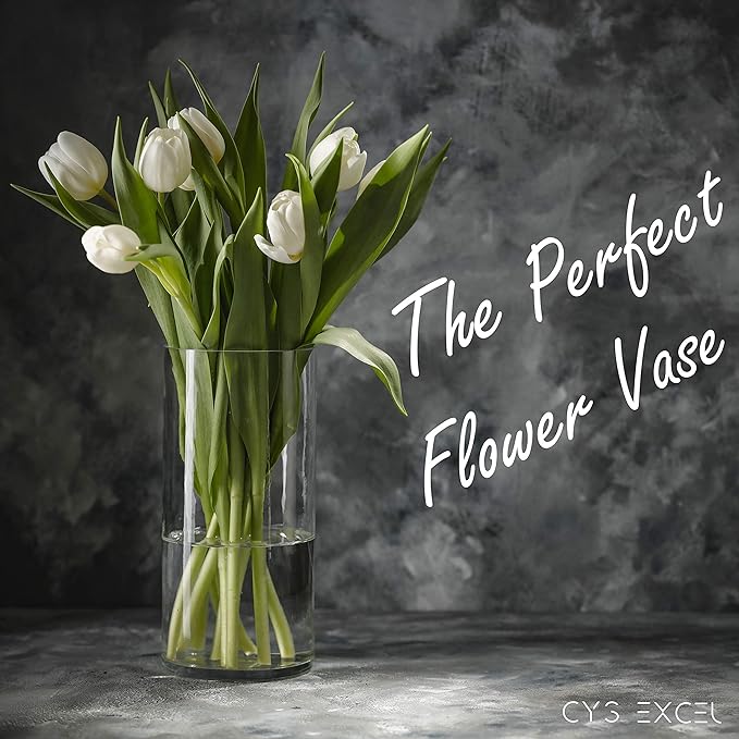 CYS Excel Clear Glass Cylinder Vase (H:9" D:4") Flower Vase Centerpieces Hurricane Floating Candle Holder