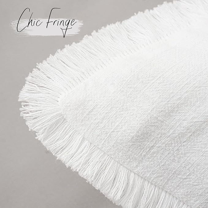 Foindtower Set of 2 Decorative Linen Fringe Throw Pillow Covers Cozy Boho Farmhouse Cushion Cover with Tassels Soft Accent Pillowcase for Couch Sofa Bed Living Room Home Decor, 26×26 Inch, Cream White