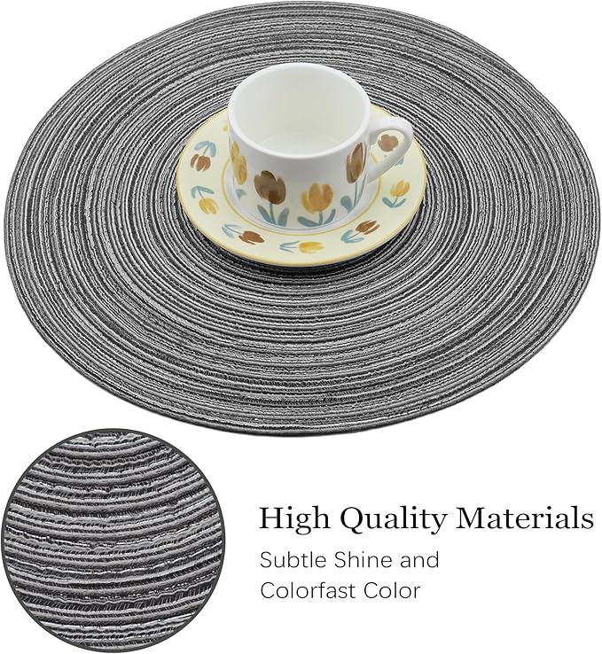 Braided Round Placemats Set of 6, Woven Washable Non-Slip Table Mats for Kitchen Dining, 14.5 Inch, Heat Resistant - Natural Fabric Indoor Outdoor Place Mats(Green)