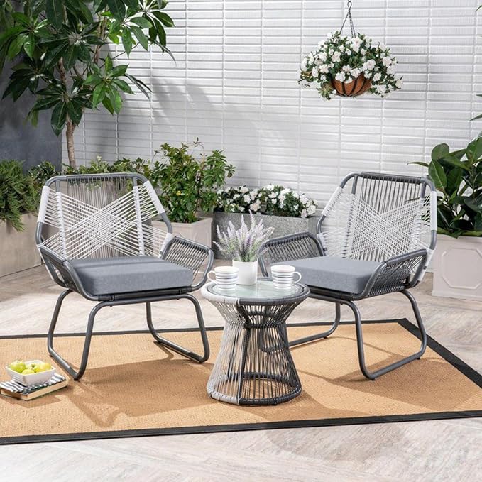 Outdoor Chair Cushions 19 x 19 x 2.5 Inch Set of 2, Water-Resistant & Fadeness Durable Patio Furniture Cushion for Garden Sofa Couch Chairs, Portable Comfort with Attach Ties, Light Grey
