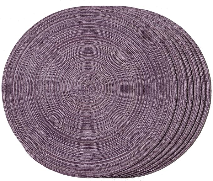 FunWheat Round Braided Placemats Set of 6 Place mats for Dining Tables Woven Heat Resistant Table Mats 15 inch(Purple,6pcs)