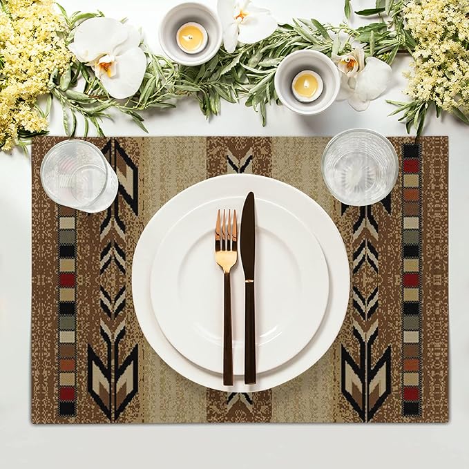 Giwawa Southwestern Placemats Rustic Tribal Geometric Decorative Table Mat Antique Native American Heat Resistant Non-Slip Place Mats 12x18Inch Set of 4 for Dining Kitchen Party Holiday Decor