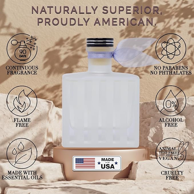 LOVSPA De-Stress Lavender Eucalyptus Reed Diffuser Set - Scent Diffuser with Long Lasting Fragrance - Non-Toxic Oil Reed Diffusers - Made in The USA