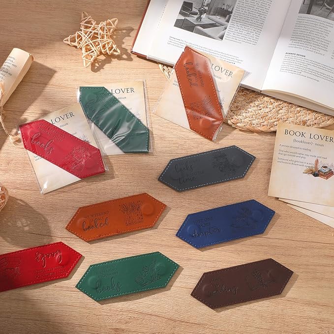 16 Sets Hexagon Style Leather Bookmark Magnetic Bulk PU Magnetic Bookmark Clips with Cards Book Lovers Gift Page Markers Book Club Gift for Graduation Party Favors Women Men Readers Lovers