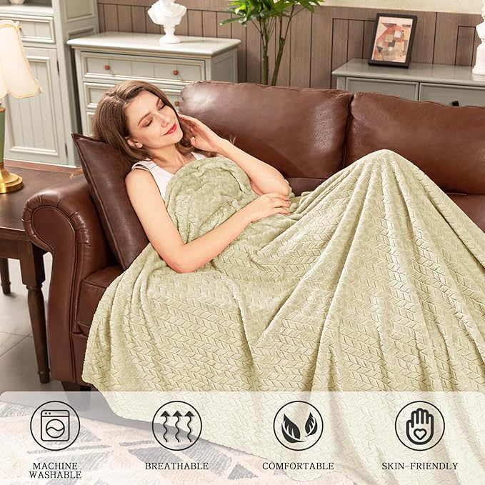 inhand Camel Throw Blanket for Couch, Super Soft Flannel Blanket Throw Size All Season Use, 50 x 60 Inches