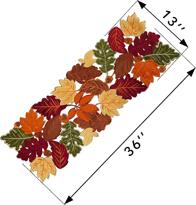 OWENIE Thanksgiving Runner, Fall Leaf Table Runner for Autumn Home Decorations, Fall Table Centerpieces, Embroidered Cutwork Farmhouse HarvestMaple Leaf Runner, 13 Inch x 36 Inch