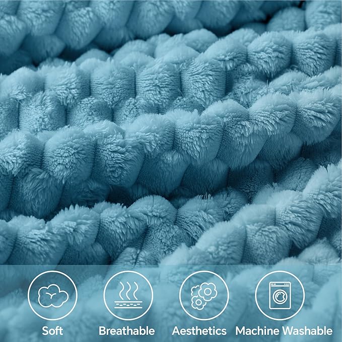 BEDELITE Fleece Blanket Twin for Bed Couch, 3D Jacquard Decorative Blue Throw, Soft Cozy Warm Plush Fuzzy, 60x80Inches