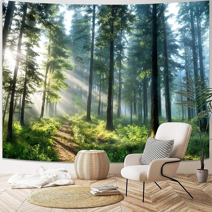 Lunerfex Tyndall Effect Forest Nature Tapestry - Sunlight Streaming Through Trees Wall Hanging for Bedroom and Living Room Decor - 6080 Inches