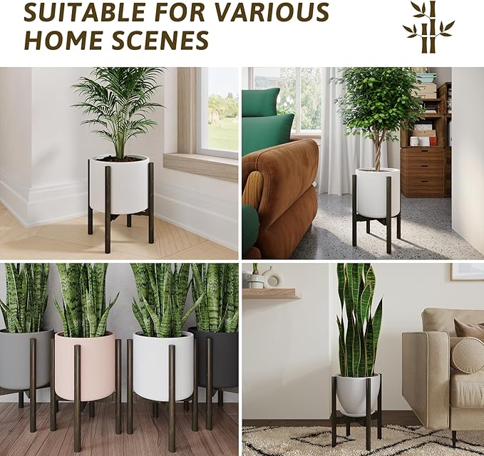Adjustable Plant Stand Indoor, Bamboo Plant Holder 8 to 17 Inches, Small Tall Planter Stand for Indoor Plants, Single Floor Plant Stand for Living Room Balcony Bedroom, Tea Brown
