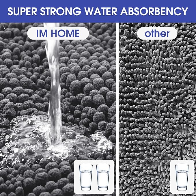 Striped Grey Bathroom Rug Mat Set 2 piece 32"x20"+24"x17" Ultra Soft, Non Slip Chenille Bath Rugs, Absorbent Plush Shaggy Bath Mats for Bathroom, Bedroom, Kitchen, Shower, Tub,Dark Gray, Charcoal