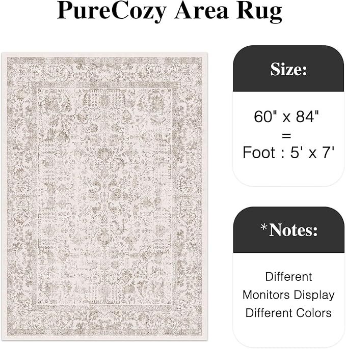 Light Brown Area Rug 5x7 Machine Washable Vintage Living Room Distressed Non Slip Carpet Traditional Indoor Bedroom Retro Floral Accent Throw Large Rug Office Kitchen Bathroom Dining Room