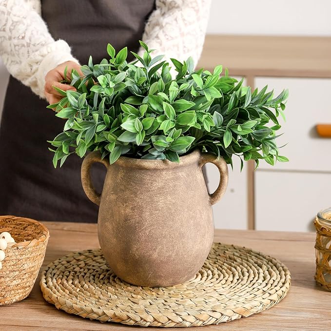 Ceramic Flower Vase Home Decor - 7.1 Inch Retro Table Flowers Vases Living Room Bedroom Plant Decorations Modern Farmhouse Vintage for Kitchen Shelf Office Coffee Dining Desk House Women