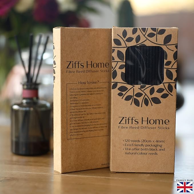 Ziffs Home® 120pcs Black Fibre Reed Diffuser Sticks - 20cm/7.87in x 4mm/0.16in - Thick Reeds Sticks - Fibre Reeds for Diffusers