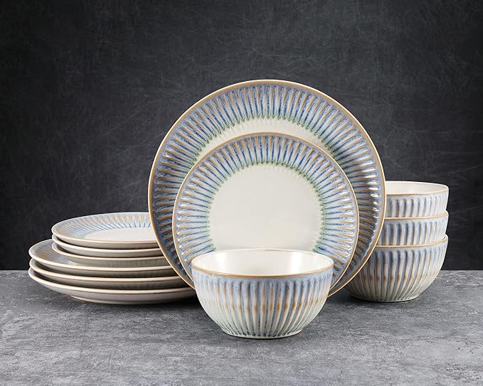 Pfaltzgraff Hensley Blue 12 Piece Dinnerware Set, Service For 4