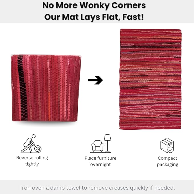 Rug Area Rugs Cotton Red 3x5 Ft (36"x60") Multicolour Chindi for Livingroom Bedroom Washable RagRug Reversible Farmhouse Kitchen RunnerRug Carpet Area Runner Mat for Hallway, Entryway