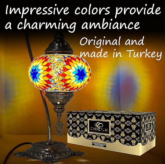 CHICON Handmade Mosaic Tiffany Boho Lamp | Genuine Glass Mosaic | A Piece of Art in Unique Moroccan Bohemian Small Table Lamp - SWAN Fire Orange
